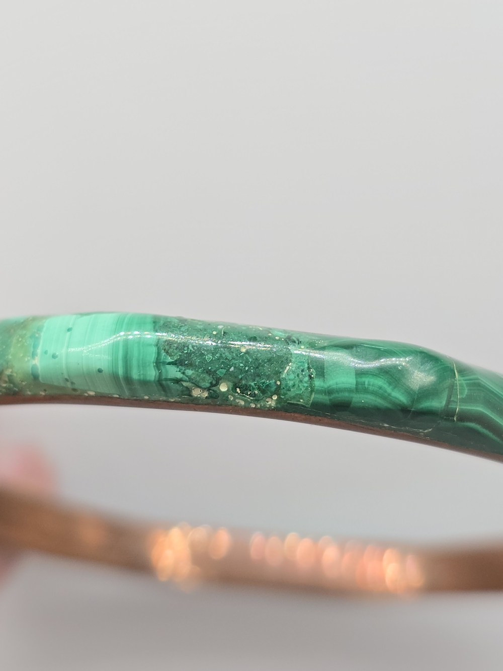 VTG Malachite Copper Bangle Bracelet Green Stone Inlay 8.25" 1970s - Picture 9 of 13